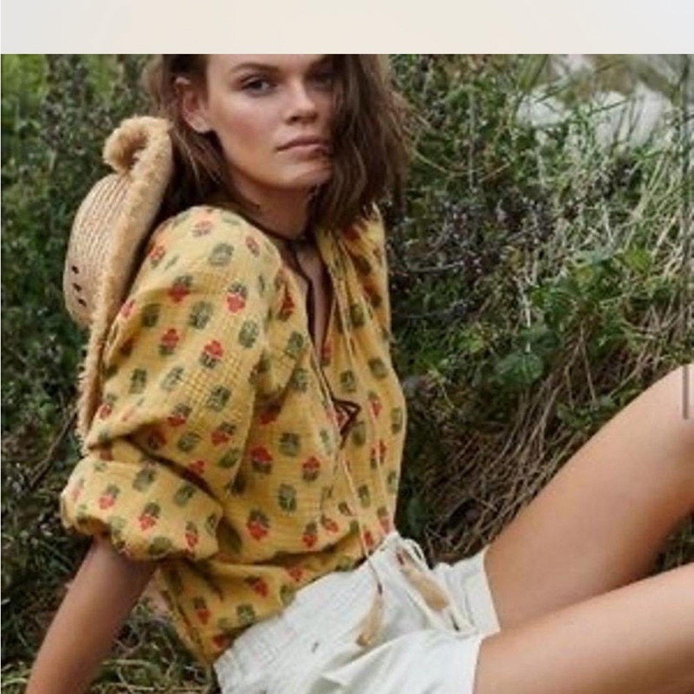 Anthropologie Yellow Floral Blouse - Picture 2 of 4